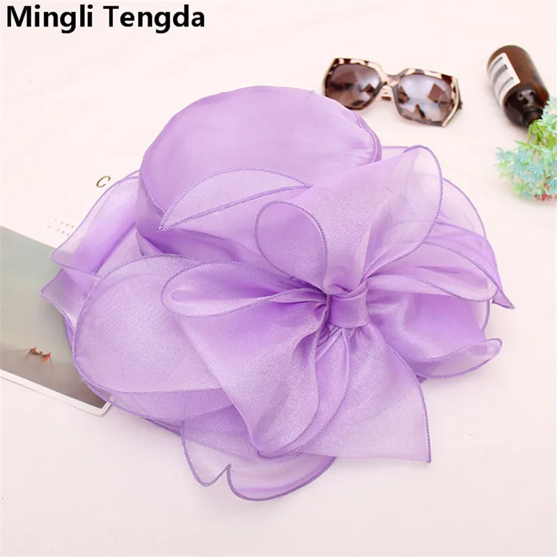 Mingli Tengda Свадебная шляпка роза/красная Свадебная шляпка s для женщин Элегантная вуаль для невесты большой бант шляпы для свадеб - Цвет: light purple