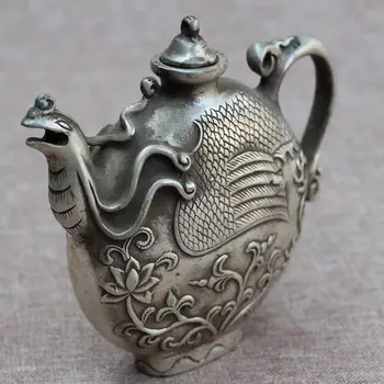

CHINA Collectible Decorated Old Handwork Tibet Silver Carved Phoenix Tea Pot