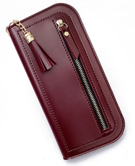 

fashion Women Leather Wallets Card Holder Coin Pocket Zipper & Hasp Purses Elegant Ladies' Designer Tassel Clutch Money Bag D463
