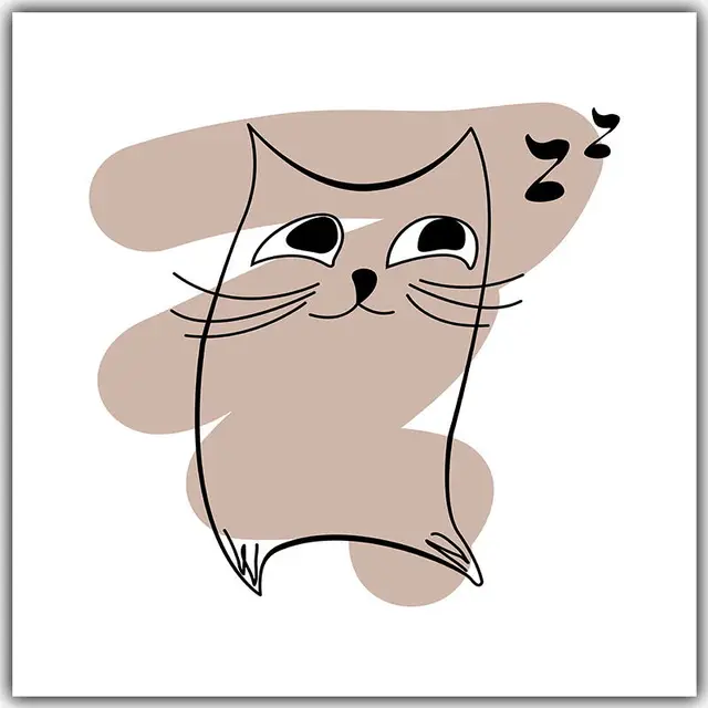 Zarif Siir Modern Basit Ve Sevimli Karikatur Kedi Tuval Boyama