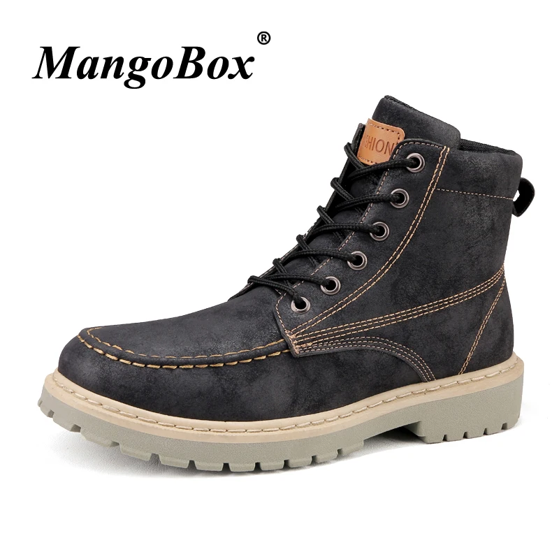 Man Martin Boots Black Brown Winter Boots for Men PU Leather High Top ...