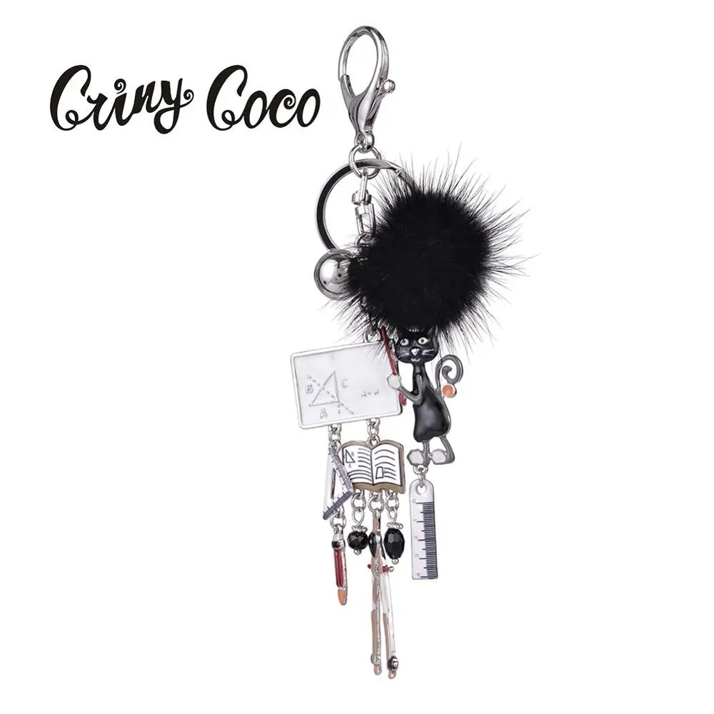 Cring Coco Cute Cat Keychain Fur Pompon Book Fashion Jewelry Handmade Key Chain New Year Gifts Kids Keychains Toys 9 Color