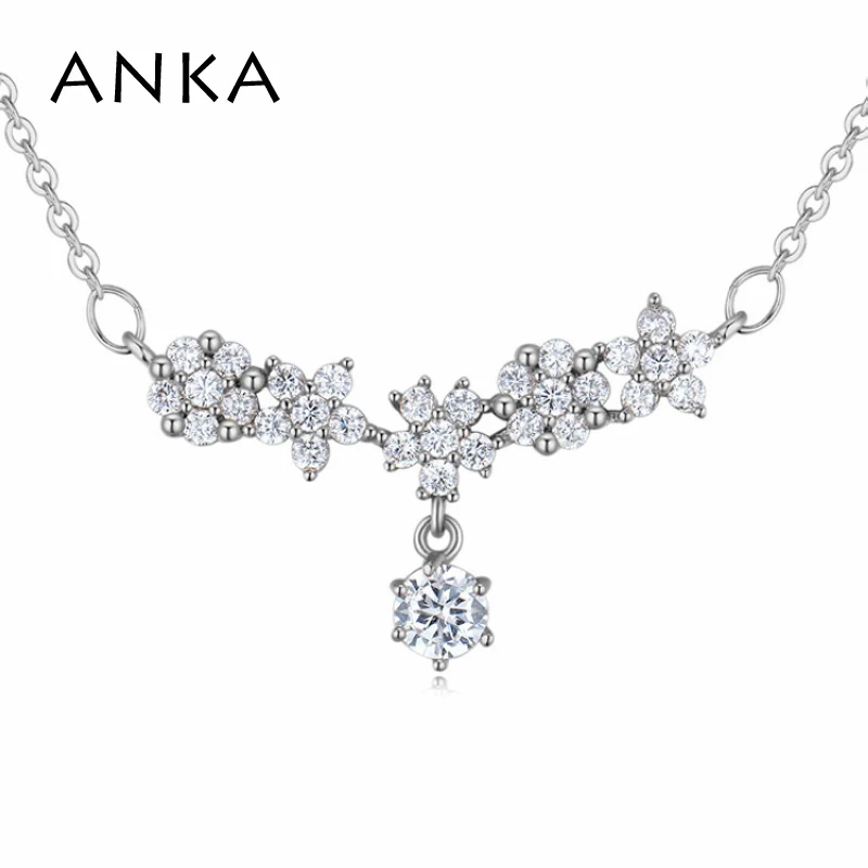 

ANKA fashion luxury star round zircon pendant flower necklace rhodium plated romantic women choker necklace jewelry 125630