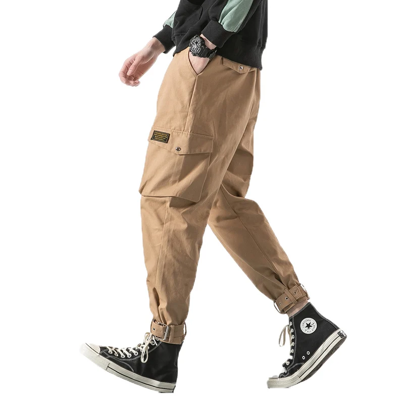 

2019 Men Khaki Harem Pant Street Punk Hip Hop Casual Trousers Joggers Male Cotton Cargo Pants Man Ankle-Length Pants M-5XL