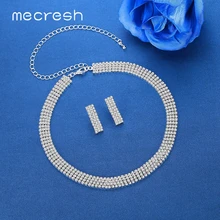 Mecresh Свадебные украшения со стразами наборы для женщин Мода Серебряный цвет Свадебное Обручальное ожерелье серьги набор 4 ряда MTL553