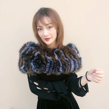 

ST.Jessi 2019 New Fashion Winter Real Fox Handmade Knitted Poncho Shoulder Warmer Fur Shawl Wraps Luxury Natural Neck Scarves