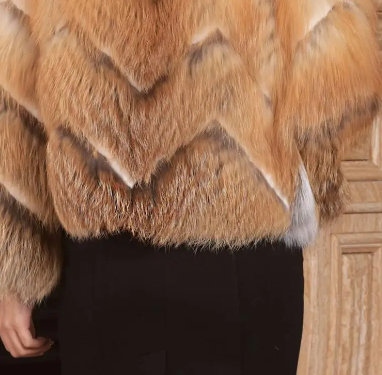Европейский толстый теплый мех геометрический узор настоящий красный лисий мех пальто Высокая уличная мода женские меховые куртки