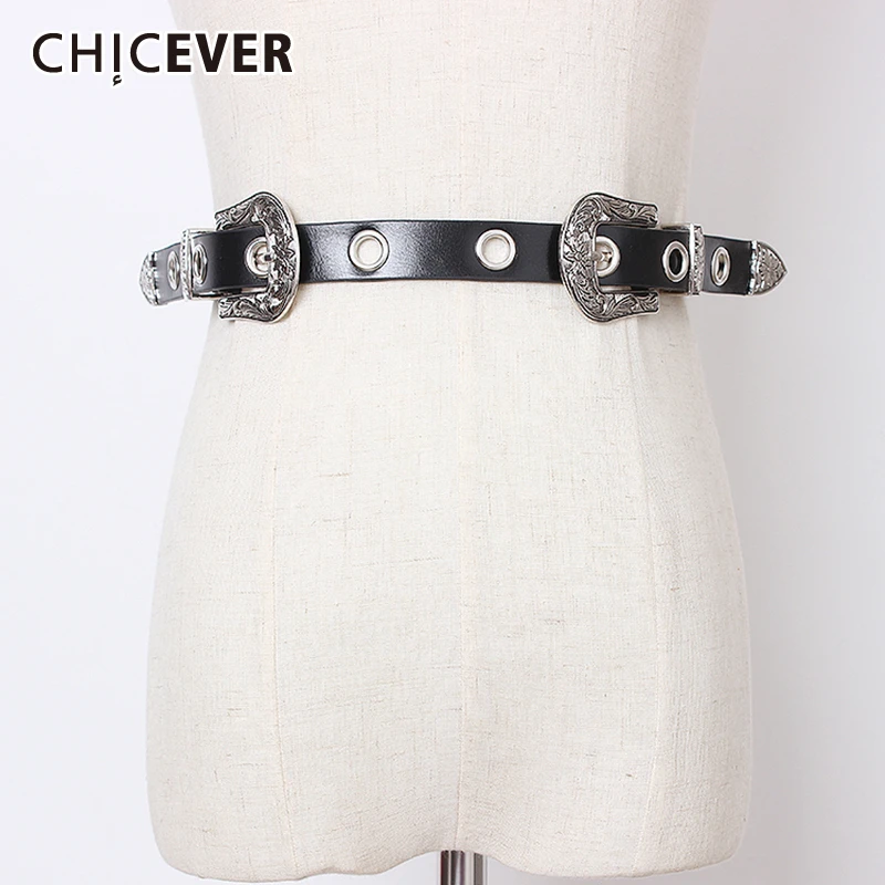 

CHICEVER High Waist Print PU Belt For Women Vintage Dresses Accessories Hole Belts Female 2020 Fashion New Tide Summer