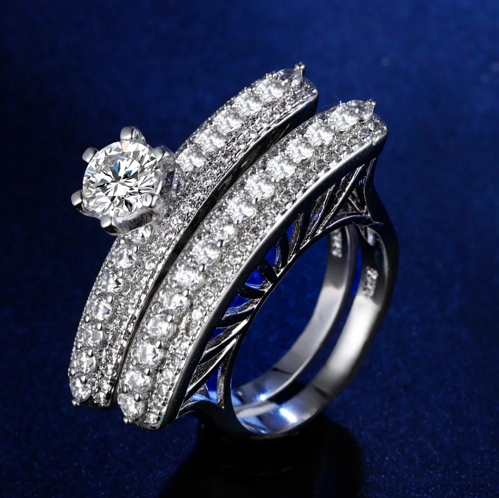 

Original Design Handmade cz unique style 2 pcs set in 1 unique couple Ring Cubic Zirconia Hot Ins sterling silver 925