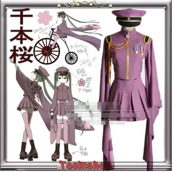 

Vocaloid Hatsune Miku/Senbon Sakura Cosplay Uniform Women Suits Cosplay Costumes Army Uniform Coat+Skirt+ Hat+Glove+Sock+Medal