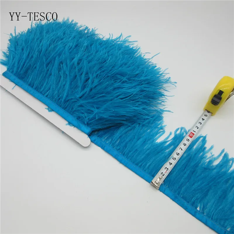 1 м/лот многоцветный длинный Плюмаж из страусиного пера бахрома trim10-12cm перо боа в полоску для праздничной одежды аксессуары GPD8194 - Цвет: Lake Blue