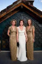 2016 New Fashion Gold Long Bridesmaid Dresses Sequined A-Line V Neck Floor Length Prom Party Dresses Gowns Vestido De Festa C38