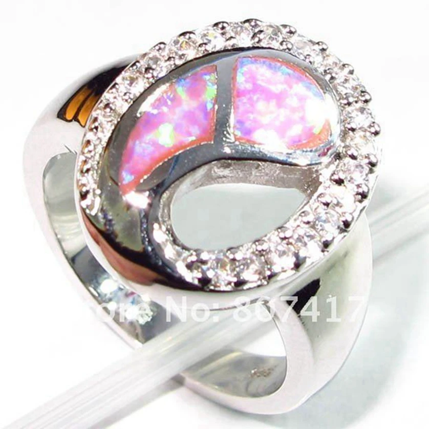

Fleure Esme Big fashion vintage wedding rings for men and women 2019 white Cubic Zirconia pink opal Rhodium Plated R176 size 6 8