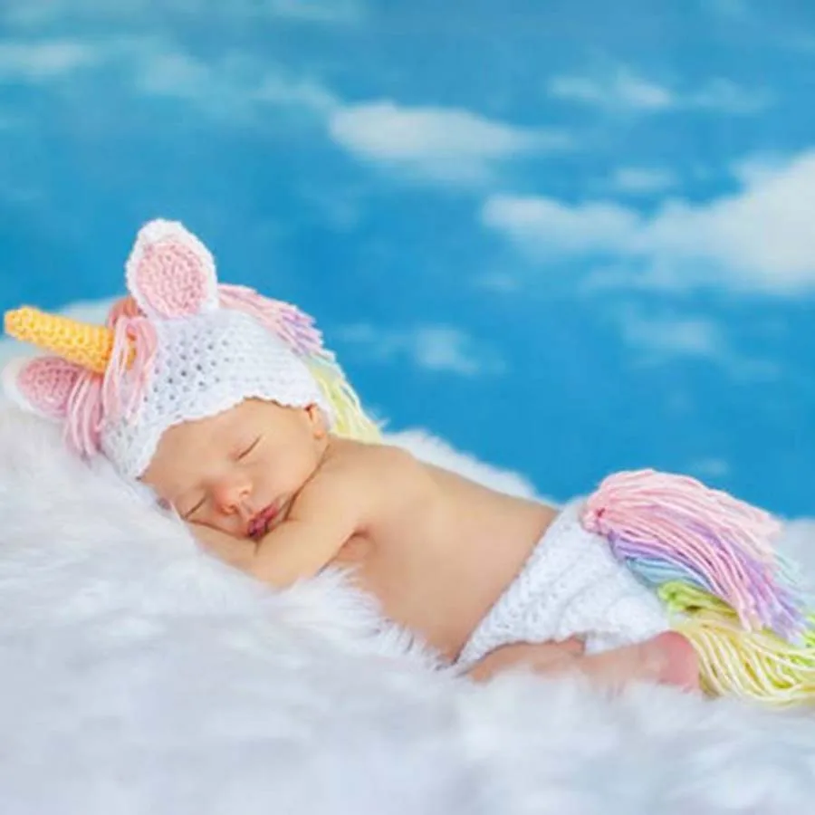 Crochet Baby Unicorn Photo Props Newborn Photography Prop Unicorn Hat and Diaper Cover Set Infant Halloween Costume 0-6M (1)