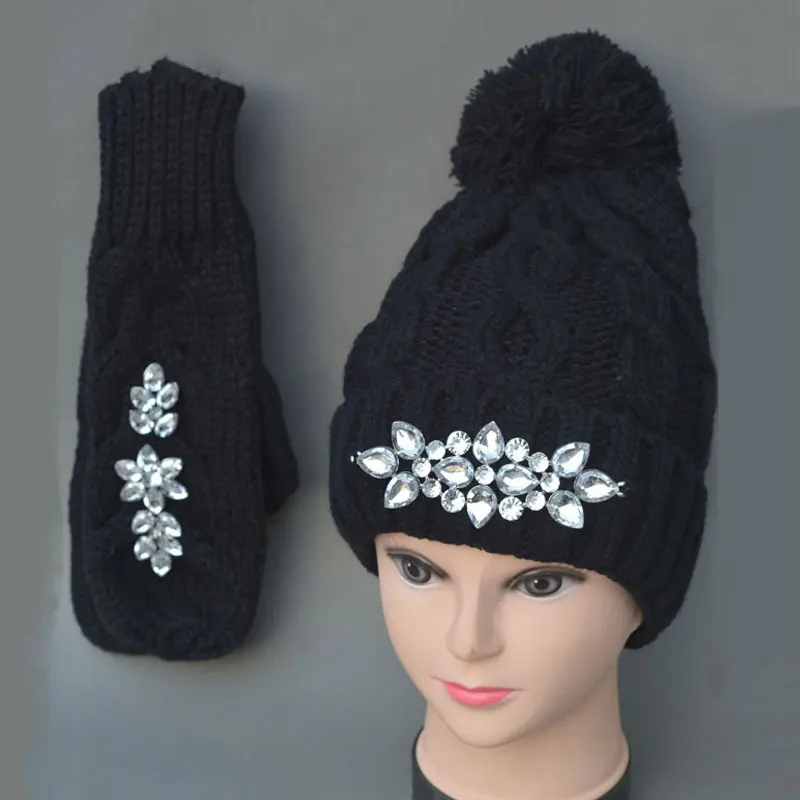 CIVICHIC, Высококачественная зимняя вязаная шапка, перчатка, шарф, комплект из 3 предметов, Женская утолщенная вязаная шапка с помпоном, головные уборы, перчатки, теплая шаль, SH110