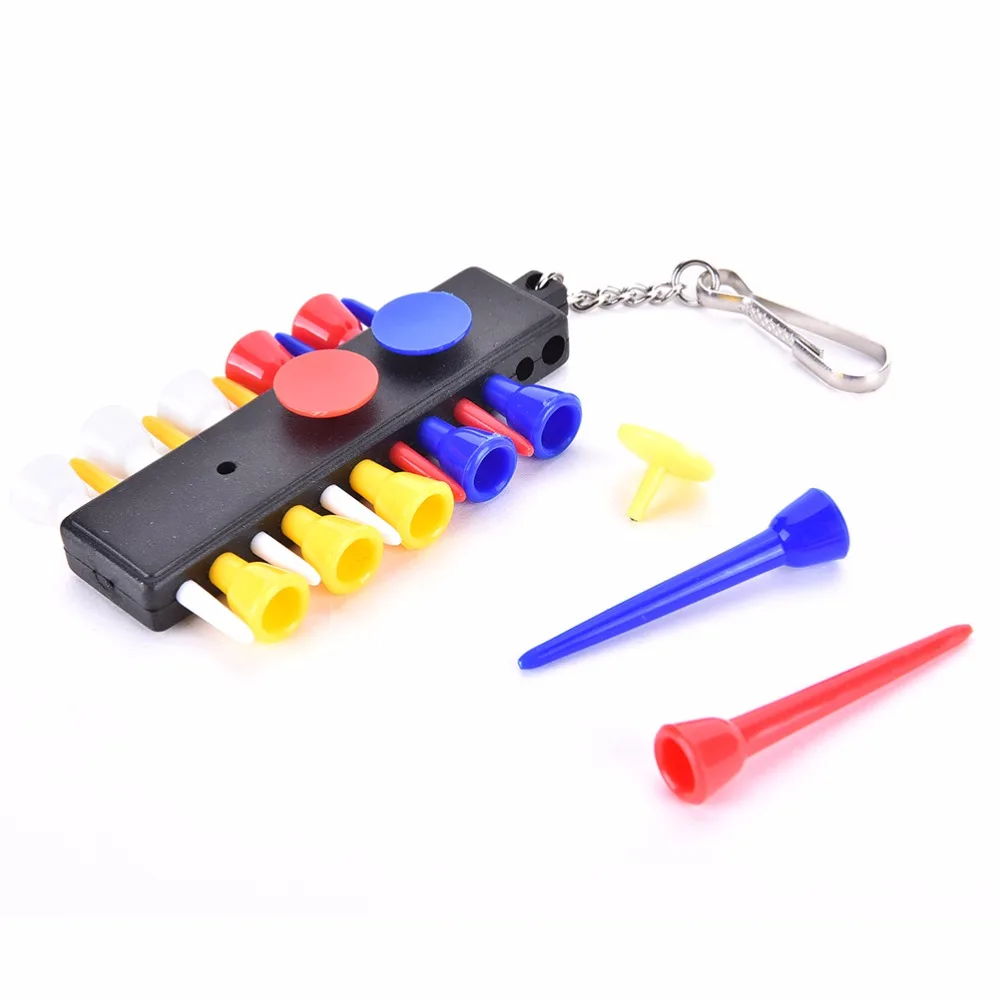 Hot Sale Plastic Golf Tee Holder Carrier With 12 Plastic Golf Tees With 3 Ball Markers + Keychain