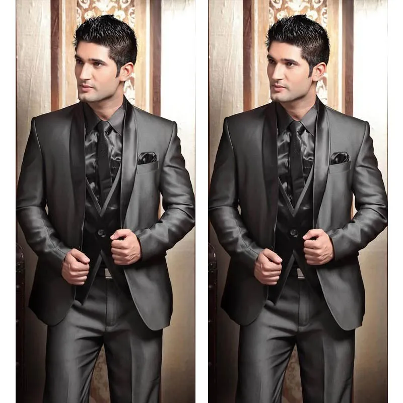 

Latest Coat Pant Designs Silver Gray Men Suits Slim Fit Groom Blazer 3 Piece Custom Made Jacket Men Prom Tuxedo Terno Masculino