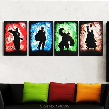 

Colorful 4Pcs Print movie The Avengers poster Painting on Canvas wall art home decor picture kids Room wall decor PT0521