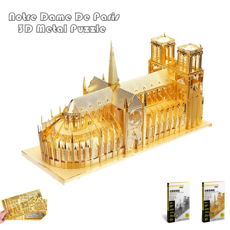 

PieceCool 3d Metal Puzzle of Notre Dame De Paris Silver & Gold Color DIY 3D Assembled Architectural Model Jigsaws for Kids Toys