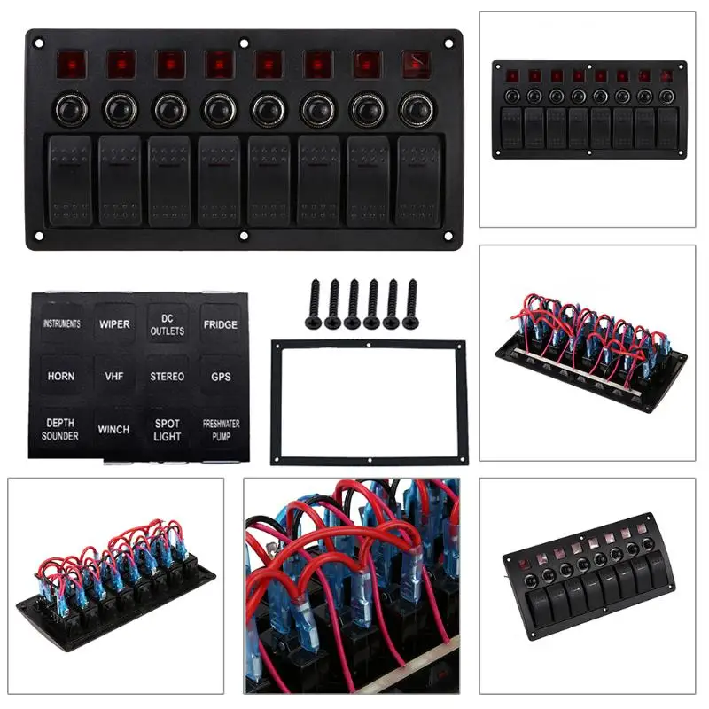 

DC 12V-24V 120-260W 3Pin 8 Band Bit Lens Combination Panel Switch with Light for Steamship Yacht Motorhomes Bus Accessories