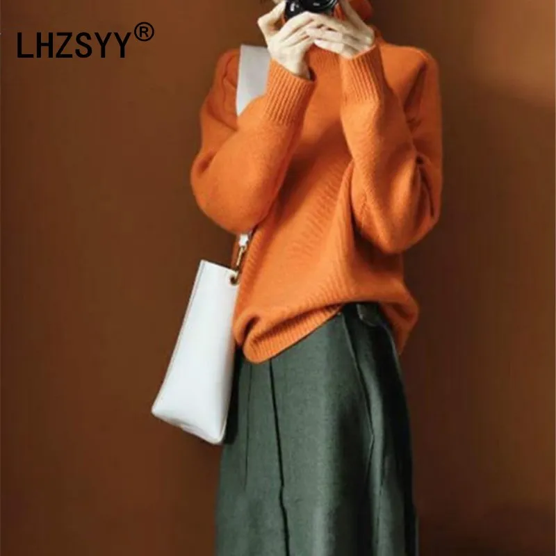 LHZSYY 2021 Winter New Nigh-Collar Cashmere Sweater High Quality Fashion Loose Women's Sweaters Solid Color Soft Pullover Thick | Женская