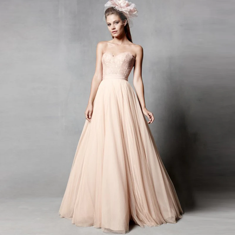 2016 New Fashion A Line Floor Length Sweetheart Neck Simple Tulle 2016 New Fashion A Line Floor Length Sweetheart Neck Simple Tulle Skirt Blush Wedding Dress Peach Colored Dresses In From Weddings