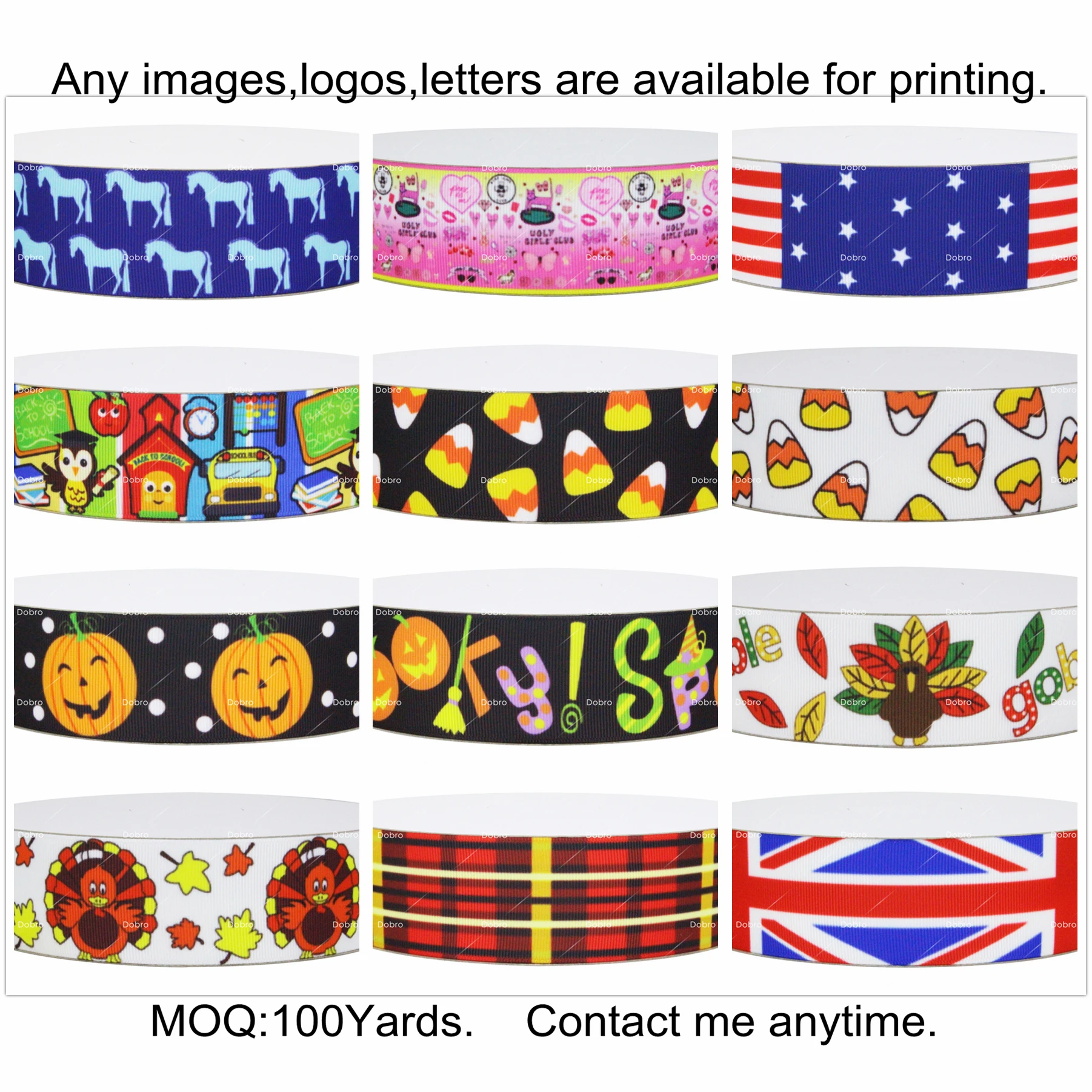 

12 Choices Printed Grosgrain Ribbons for Gift Packing Handmade Party Decoration DIY Baby Craft