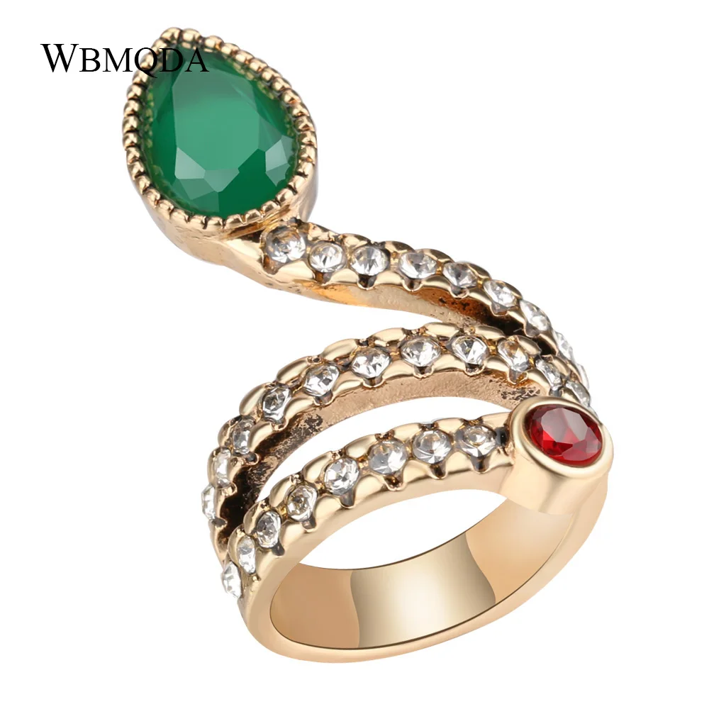 

2018 New Arrivals Personalized Fashion Snake Shape Layered Finger Ring Vintage Indian Gold Color Crystal Women Rings Jewelry