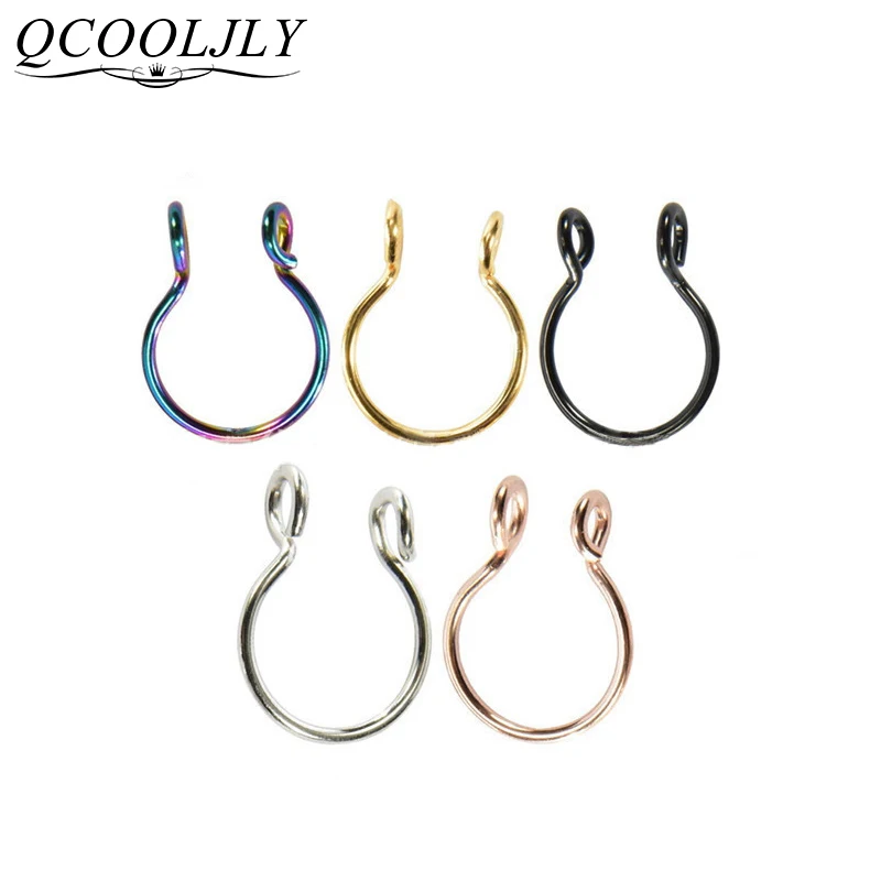 

QCOOLJLY 1PC Steel 20G Dainty Faux Nose Rings Fake Septum Rings Hoop Nostril Piercing Fake Clip on Nose Rings Jewelry MY