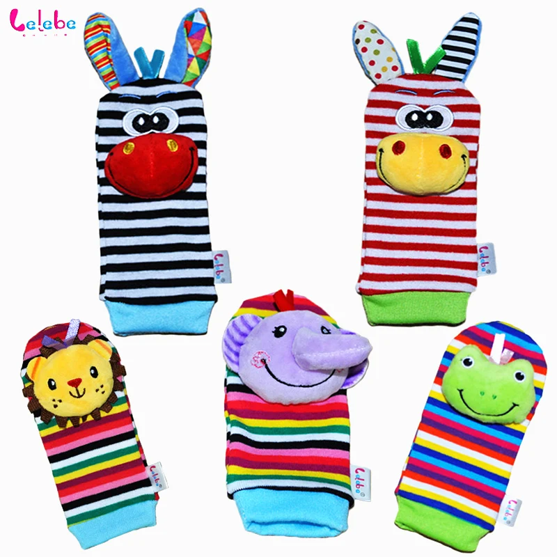 

lelebe A baby toy socks Foot Baby Rattle Socks Cartoon Animal Foot ring Socks Sets gift Developmental Toys Free shipping