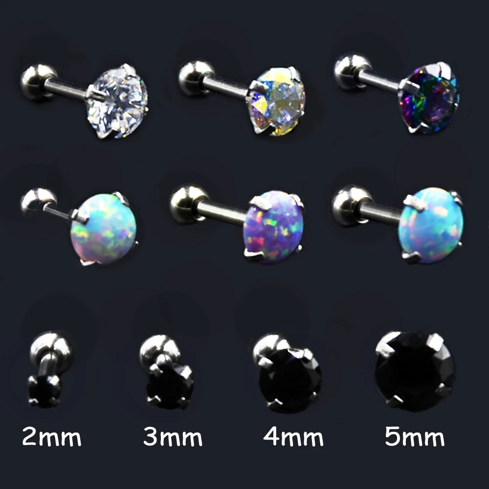 

1 Piece Stainless Steel Prong Opal Zircon Ear Tragus Cartilage Earring Ear Stud Ring Body Piercing Jewelry 16G 2mm&3mm&4mm&5mm