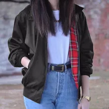 Fashion 2018 Autumn Women Casual Outerwear Long Sleeve Tartan Lined Zipper Pockets Bomber Jacket Coat Plus