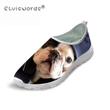 ELVISWORDS Bulldog Mulheres Sapatos Da Moda Verão Sapatos Casuais Para Meninas Adolescentes Lobo Impressão Fêmea Lazer Praia Malha Calçado