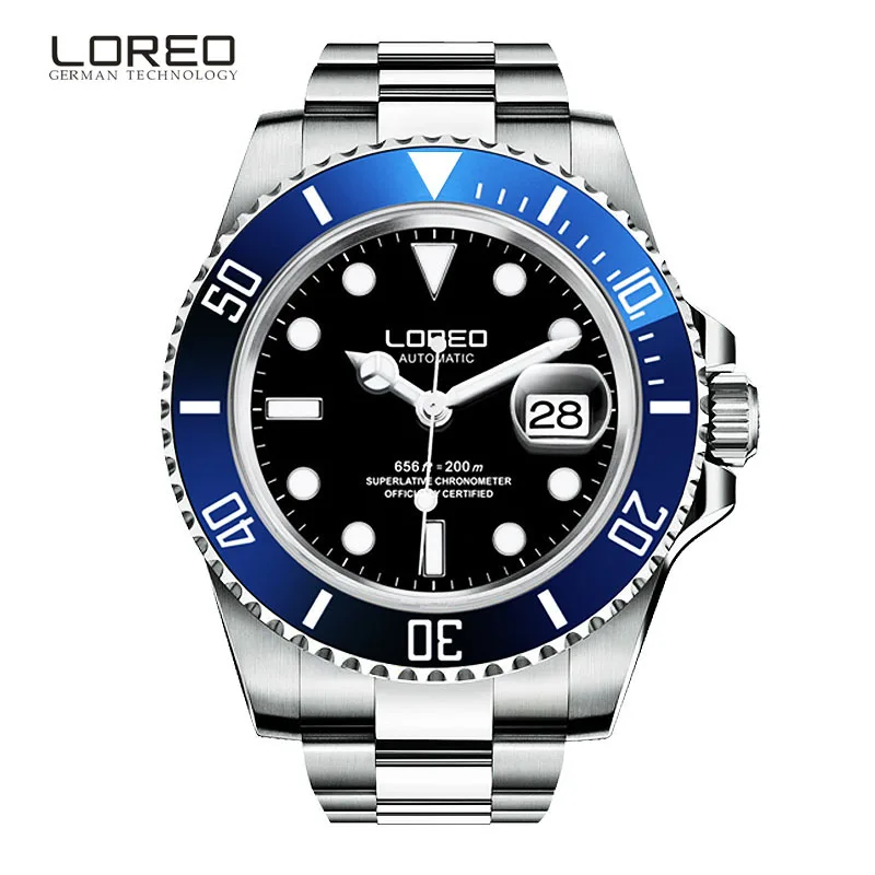 Comprar Relojes militares impermeables de zafiro de 200 m, relojes para hombres de alta gama, relojes para hombres de LOREO, marca superior, reloj de pulsera mecánico automático de lujo para hombres