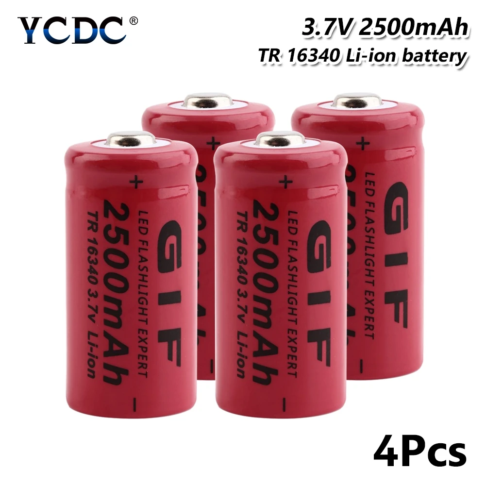 

4Pcs 16340 Battery 2500mAh 3.7V Rechargeable Cell For Torch Electric Car Toy for Laser Pen LED Flash light Cell battery holder