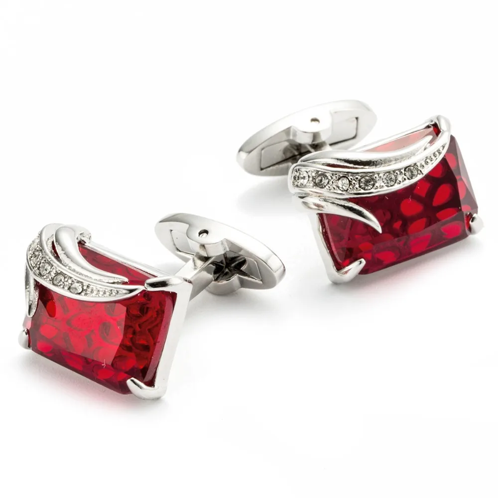 

High Quality Men's Cufflink Silver Plating Red Zircon Men's Shirt cuff links men jewel 162