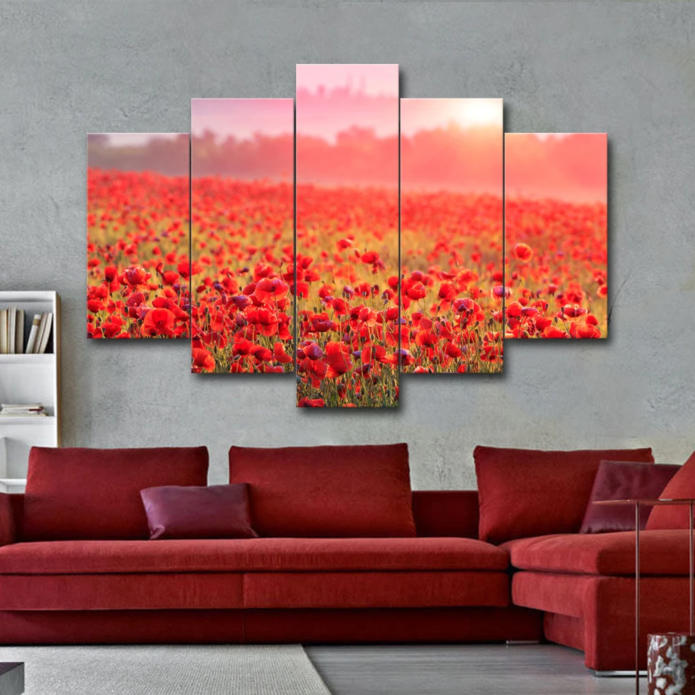 Unframed Red Flower Landscape Photo print on canvas Modern Wall Art