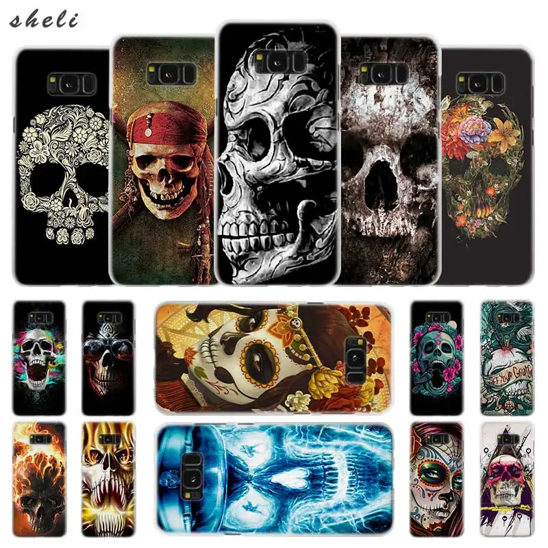 

Sheli flower Skull Lady Man Painted Transparent Note 10 9 pro hard Case Cover for Samsung S4 S5 S6 S7 S8 S9 S10 Plus Edge Mini