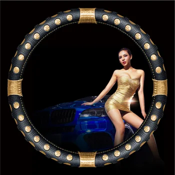 

KKYSYELVA 2017 new car leather steering wheel cover four-color bright, suitable for 38CM car steering wheel cover