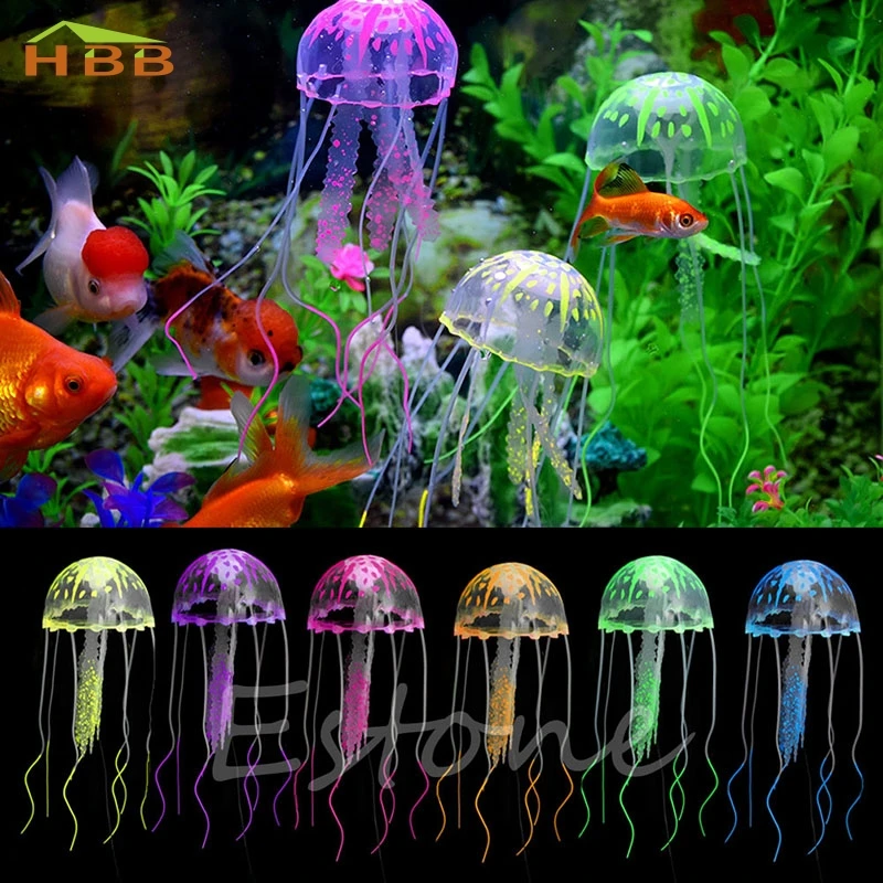 S home Colorful Decor Jellyfish Aquarium Decoration Artificial Glowing
