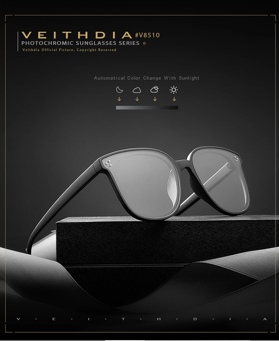 Бренд VEITHDIA, винтажные дизайнерские солнцезащитные очки унисекс, поляризационные, UV400, фотохромные линзы, для мужчин/женщин, 8510