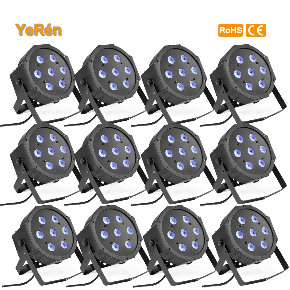 (12 шт./лот) Высокое качество 7x10 Вт 4 в 1 Quad RGBW Led Par light Profile DMX 8 каналов | Лампы и