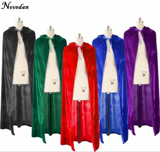 adult witch long purple green blue red black halloween capes hooded cloaks and halloween costumes for women men