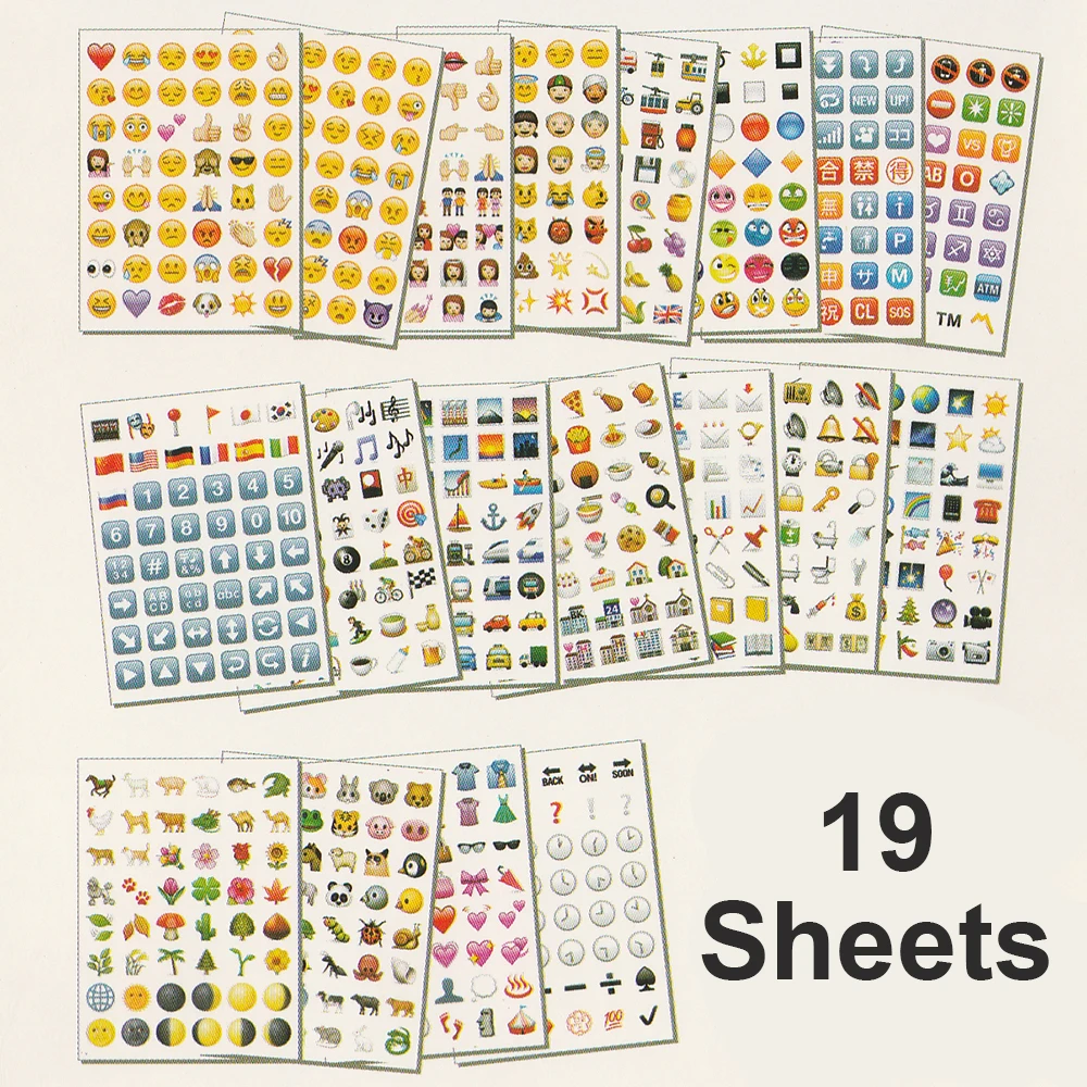 New Hot Toy! 19 Sheets A Pack Emoticons Stickers Smiley Face Emojis Fruits Flowers Vehicles Animals Sticky Labels for Children New Hot Toy! 19 Sheets A Pack Emoticons Stickers Smiley Face Emojis Fruits Flowers Vehicles Animals Sticky Labels for Children