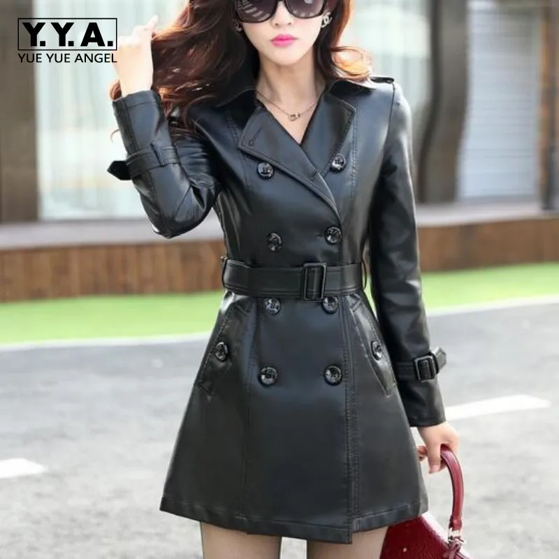 2019 Spring Fashion Top Quality Womens Pu Leather Long