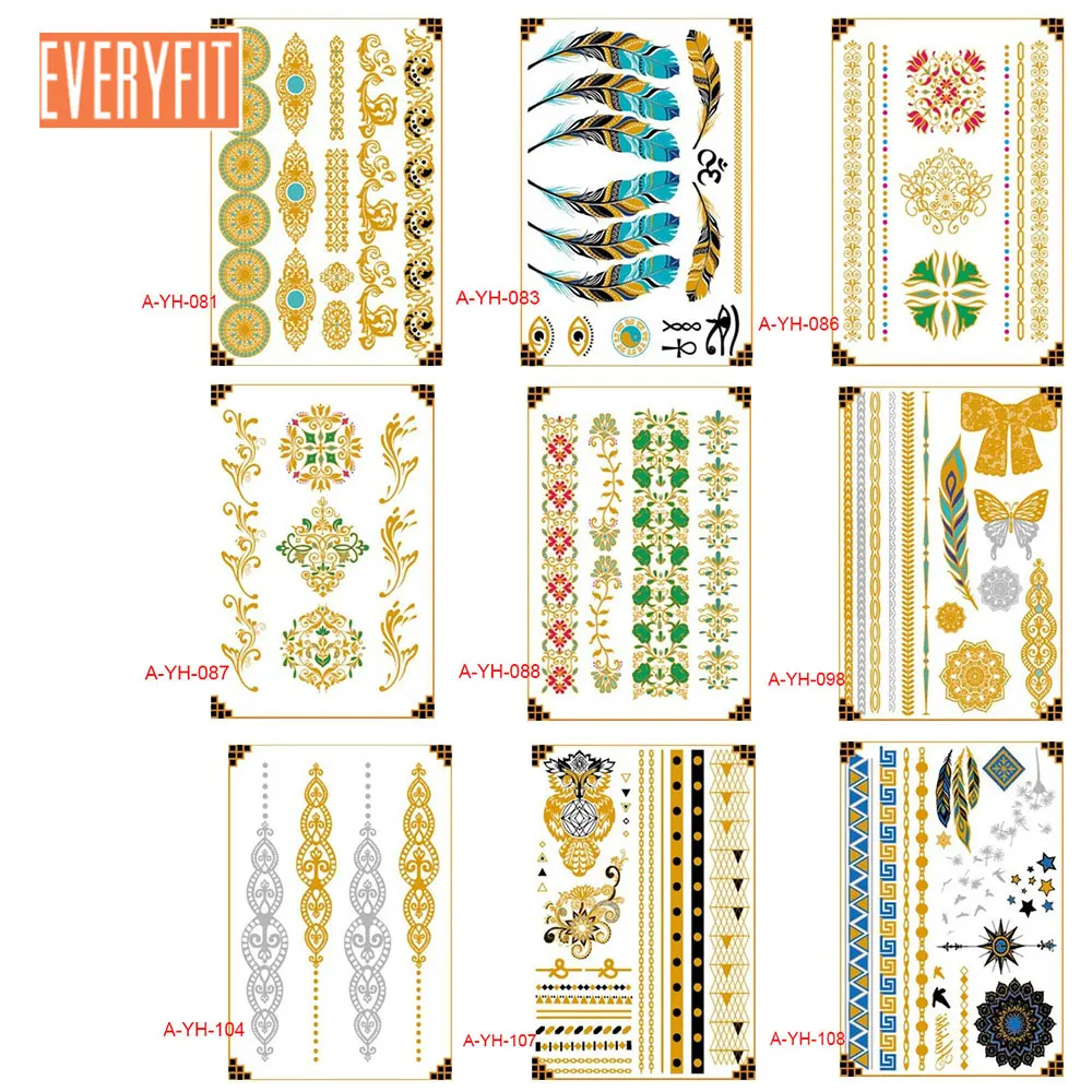 

5PC Summer beach Style Body Art Gold Metallic Tattoo Sticker-Chain Bracelet Fake Jewelry Waterproof Temporary Tattoo Men Women