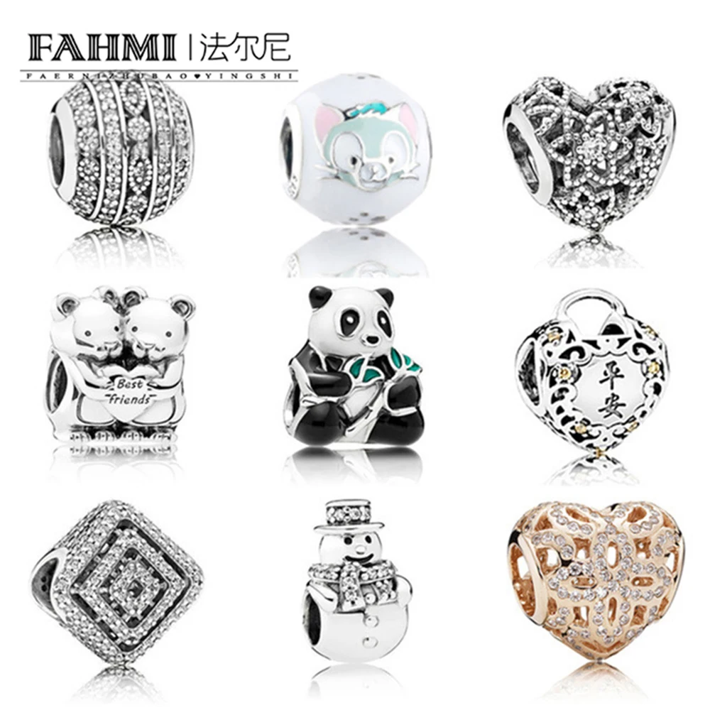 

FAHMI New Authentic 925 Sterling Silver Bead Charm heart shaped Panda Pendant Beads Fit Bracelets & Bangles DIY Jewelry Making