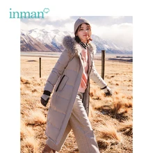 INMAN зимние женские H Форма меховой воротник с капюшоном Теплый жилет Стиль длинная куртка с секциями пуховое пальто