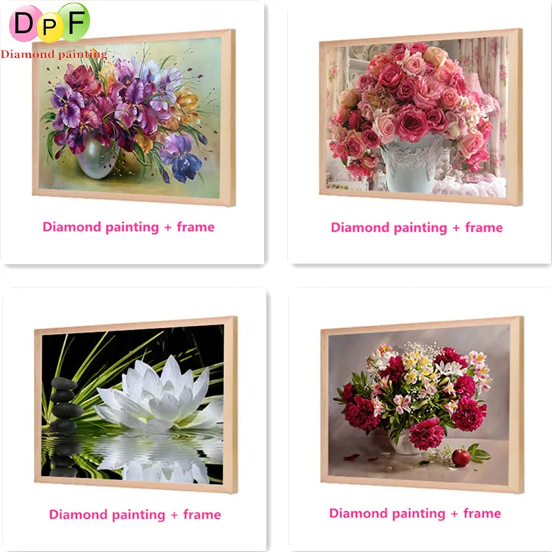

DPF Framed Diamond Embroidery flower round Diamond Cross Stitch Rhinestone home Decor painting Needlework