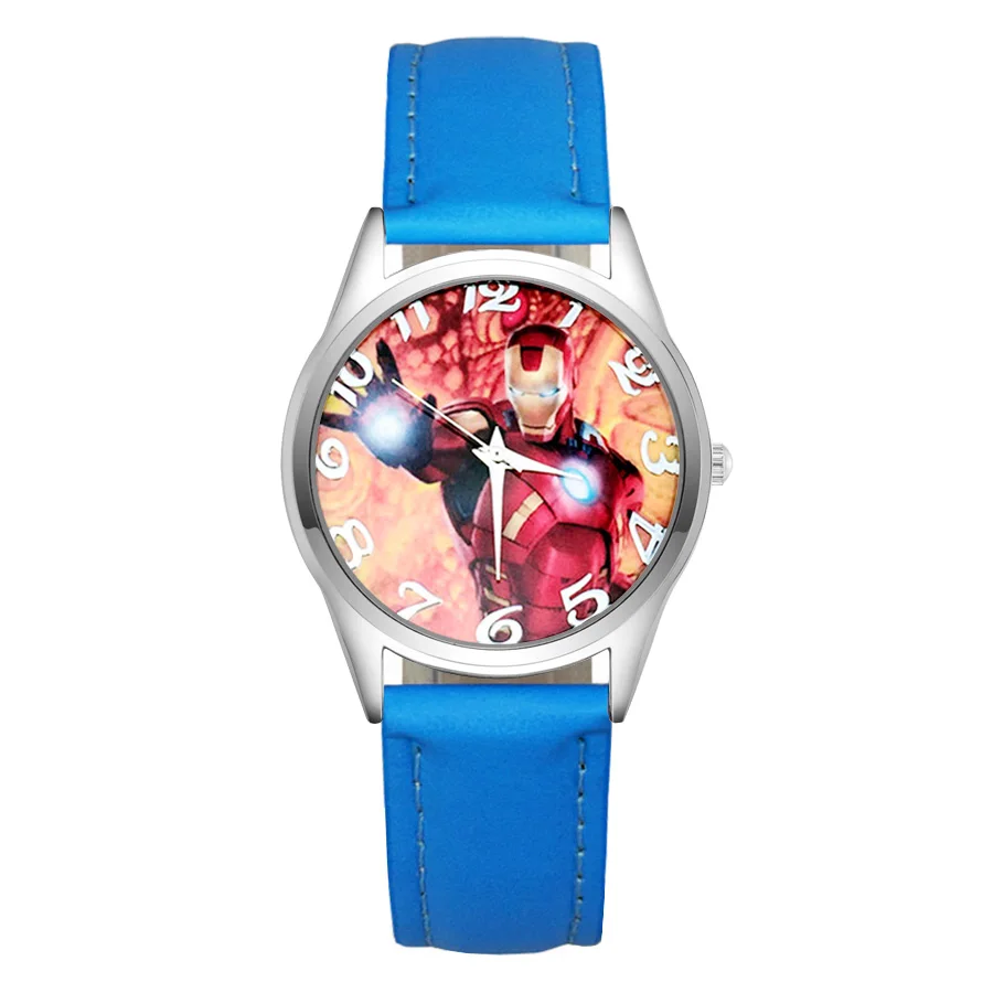 Мультяшные милые Мстители Железный человек стиль детские часы Дети студентов девушки кварцевые Кожаный ремешок наручные часы JC47 - Цвет: Sky Blue